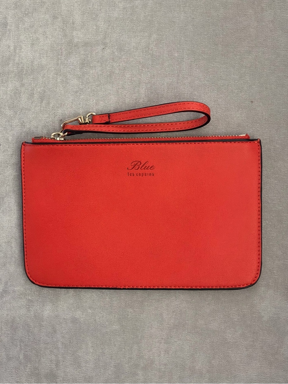 Blue Les Copains Orange Vegan Leather Wristlet Clutch Size Small